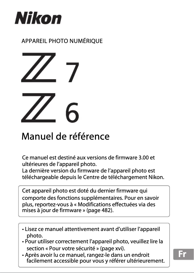 Page 1 de la notice Manuel utilisateur Nikon Z6