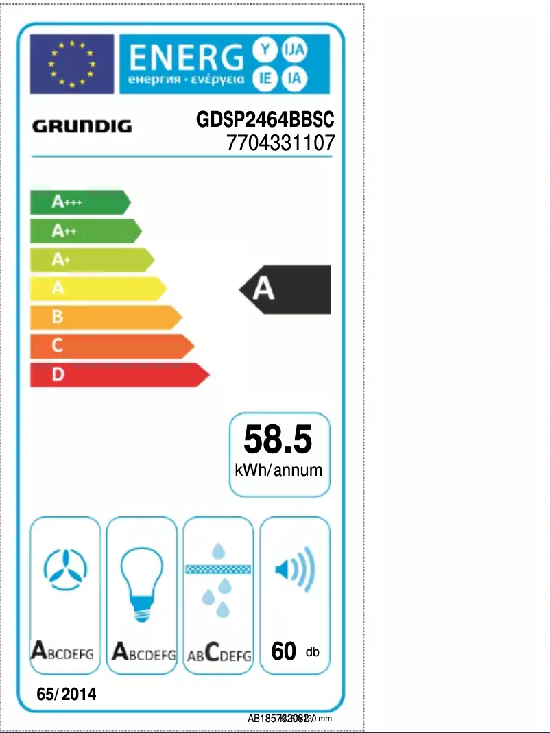 Page 1 de la notice Label énergétique Grundig GDSP2464BBSC