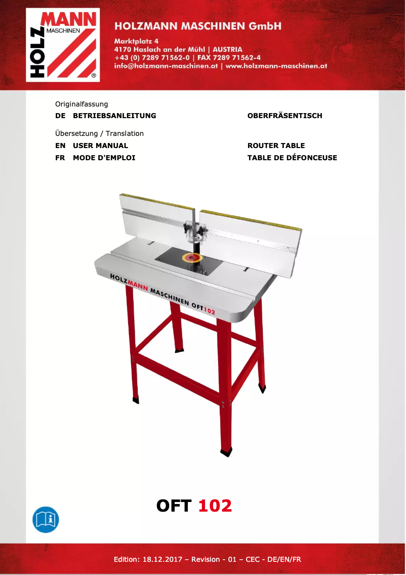 Page 1 de la notice Manuel utilisateur Holzmann OFT102