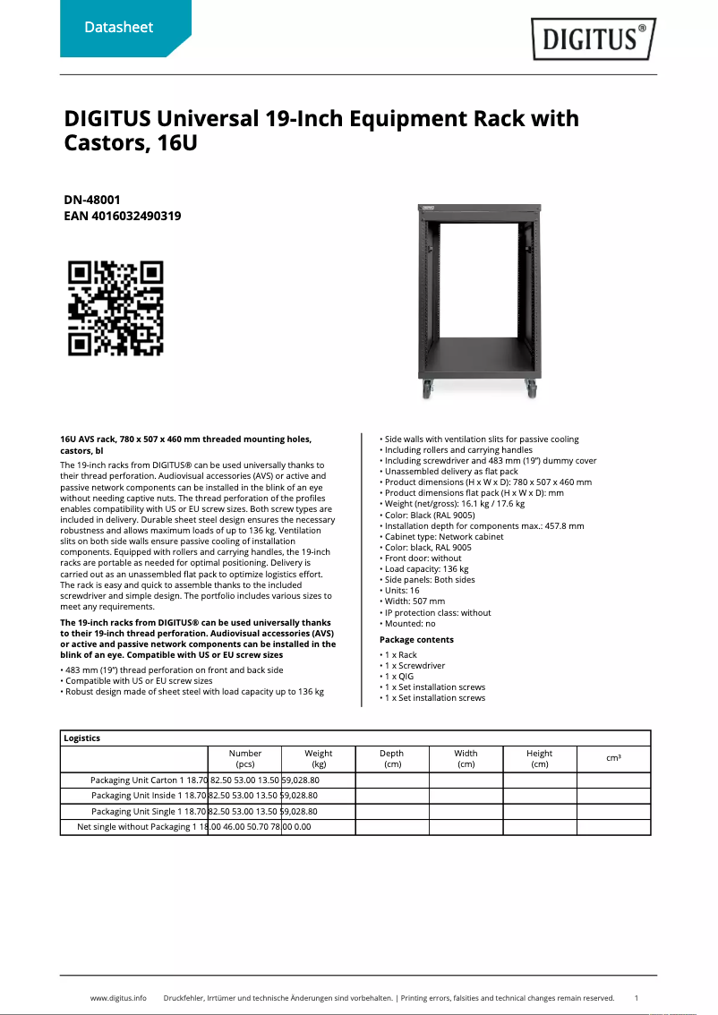 Page 1 de la notice Manuel utilisateur Digitus DN-48001