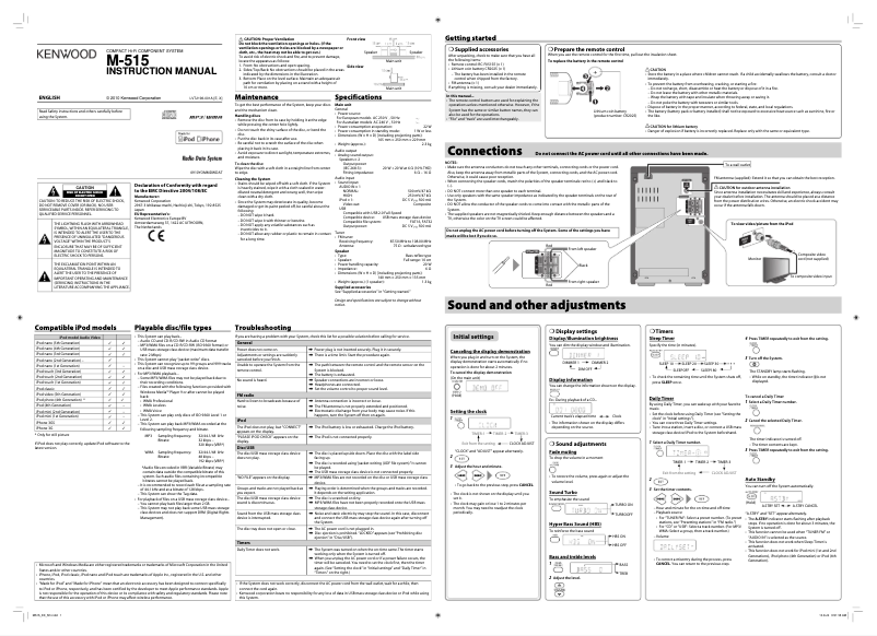 Page 1 de la notice Manuel utilisateur Kenwood M-515-S