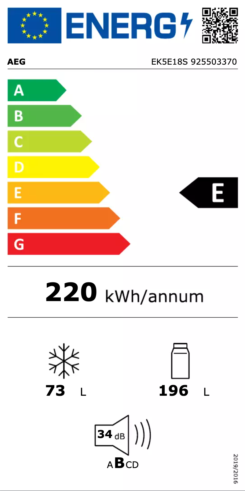 Page 1 de la notice Label énergétique AEG EK5E18S