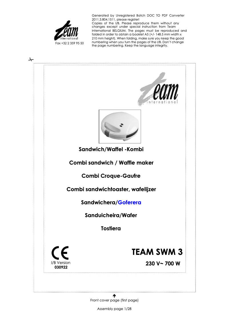 Page 1 de la notice Manuel utilisateur Team SWM 3