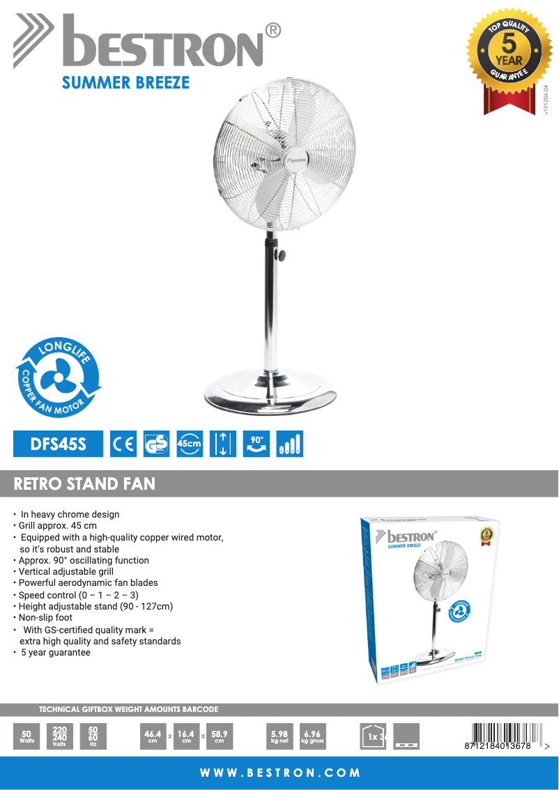Page 1 de la notice Fiche technique Bestron Summer Breeze DFS45S
