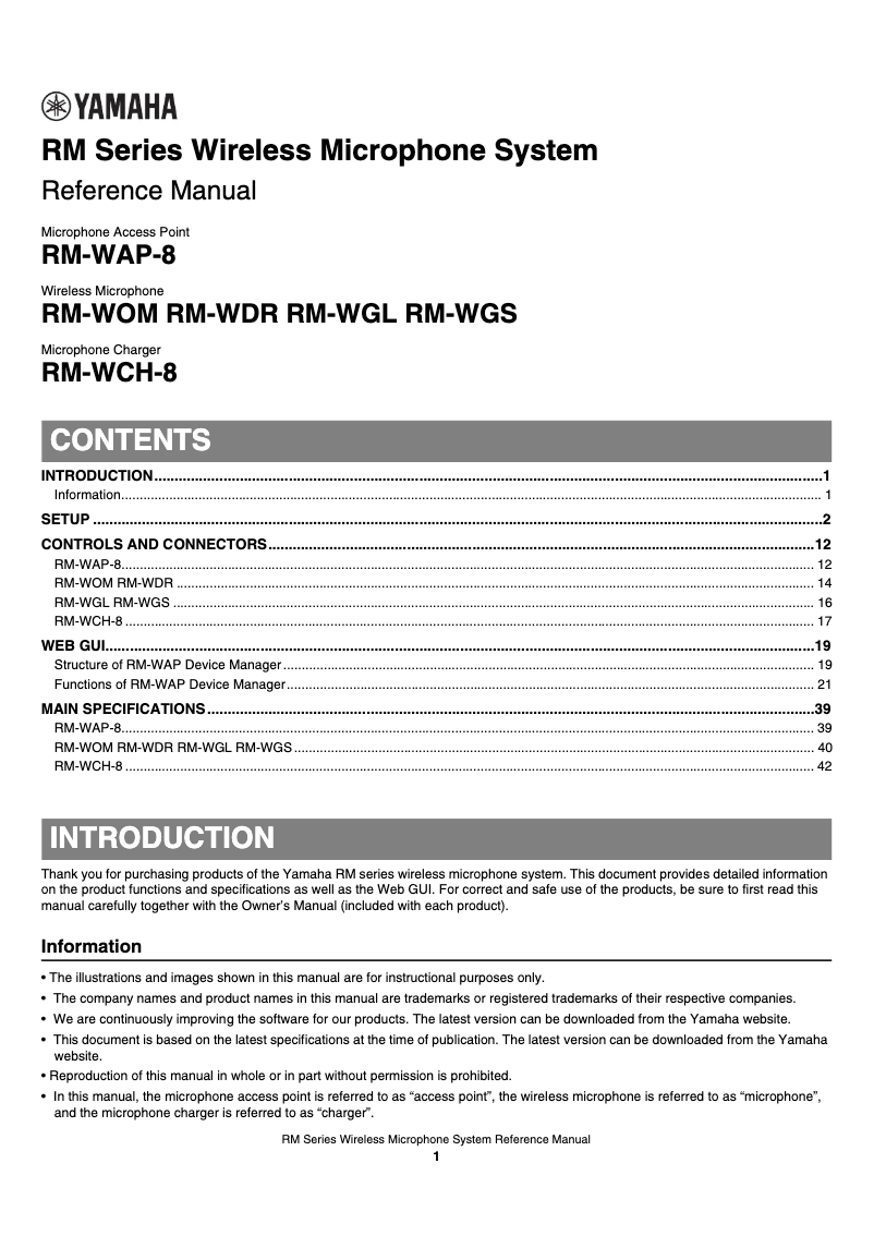 Page 1 de la notice Manuel utilisateur Yamaha RM-WOM