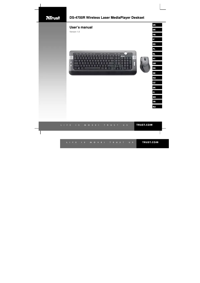 Page 1 de la notice Manuel utilisateur Trust Wireless Laser MediaPlayer Deskset