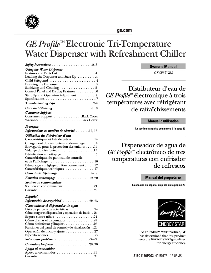 Página 1 del manual Manual de usuario GE Profile GXCF35GBS