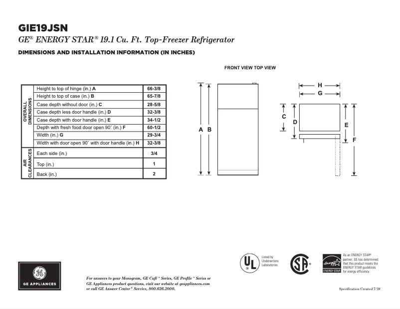 Página 1 del manual Instrucciones / montaje GE GIE19JSNRSS