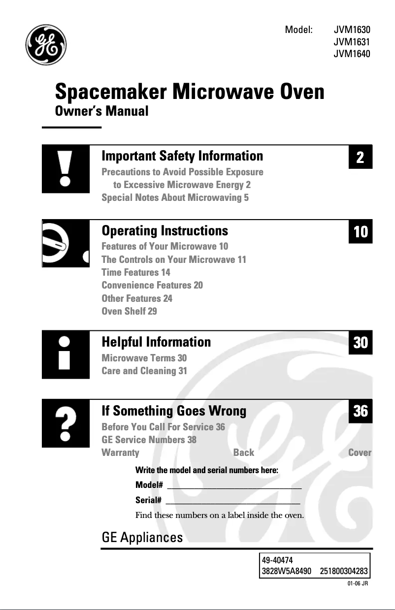 Página 1 del manual Manual de uso y mantenimiento GE JVM1640SJ