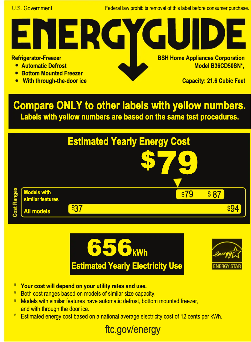 Page 1 de la notice Label énergétique Bosch B36CD50SNS