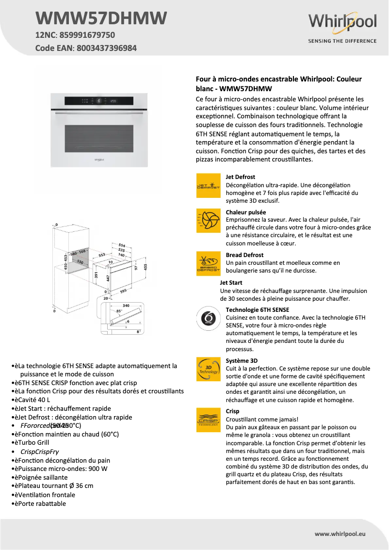 Página 1 del manual Ficha técnica Whirlpool WMW57DHMW