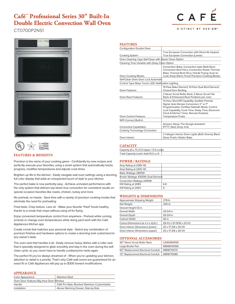 Page n°1 - Fiche technique GE CTD70DP2NS1