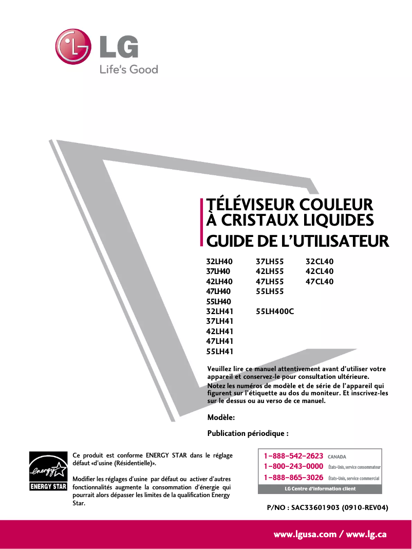 Page 1 de la notice Manuel utilisateur LG 47LH40