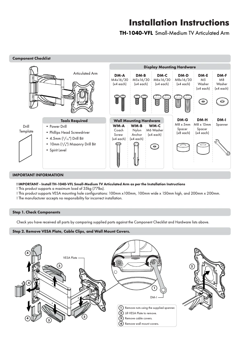 Page 1 de la notice Manuel utilisateur Atdec TH-1040-VFL