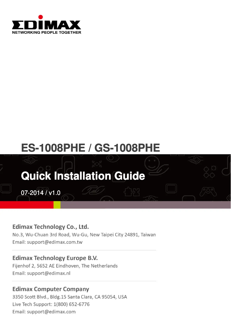 Page 1 de la notice Manuel utilisateur Edimax GS-1008PHE