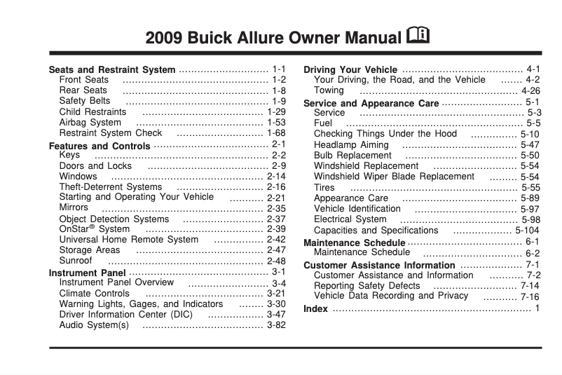 Page 1 de la notice Manuel utilisateur Buick Other Models (2009)