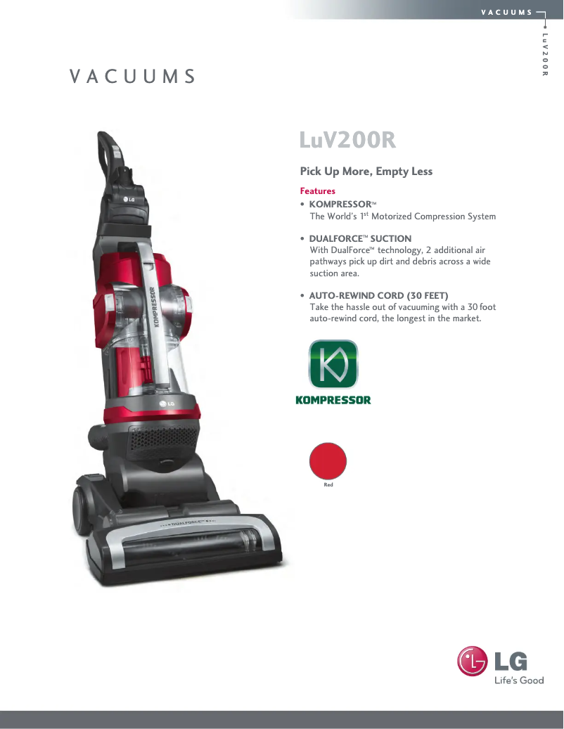 Page 1 de la notice Fiche technique LG LuV200R