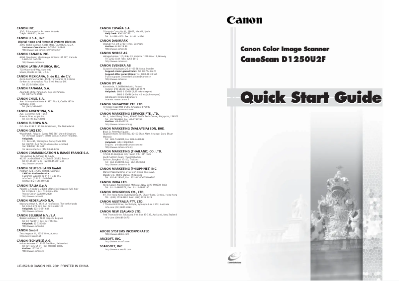 Page 1 de la notice Manuel utilisateur Canon CanoScan D1250U2F