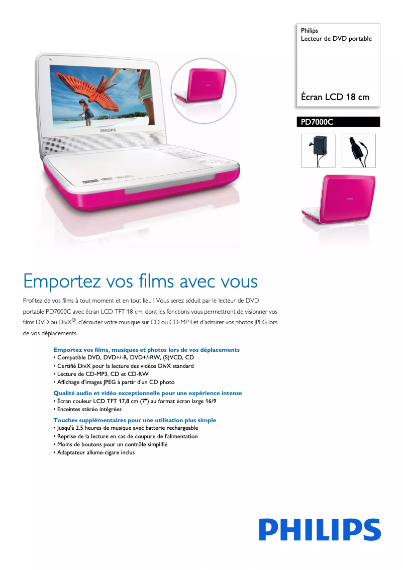 Página 1 del manual Ficha técnica Philips PD7000C