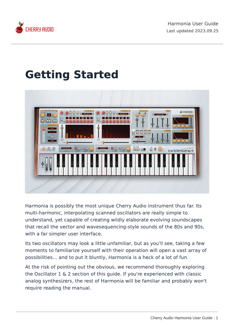 Page 1 de la notice Manuel utilisateur Cherry Audio Harmonia