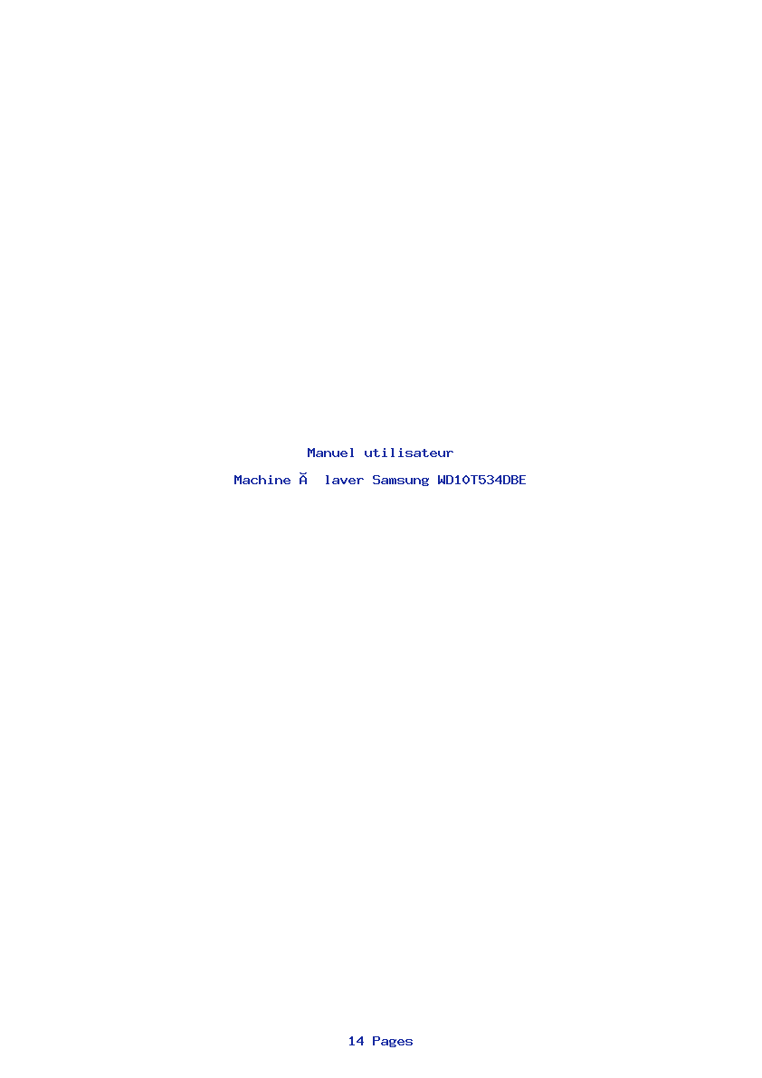 Page 1 de la notice Manuel utilisateur Samsung WD10T534DBE