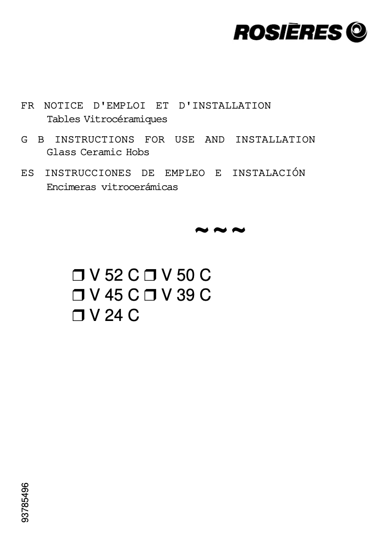 Page 1 de la notice Manuel utilisateur Rosieres V 52 CPN