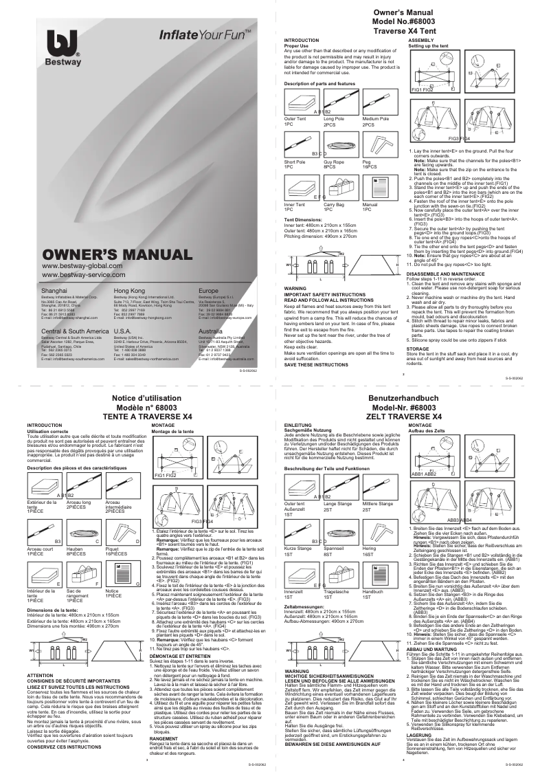 Page 1 de la notice Manuel utilisateur Bestway 68003