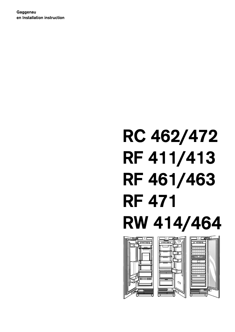 Page 1 de la notice Guide d'installation Gaggenau RC472301