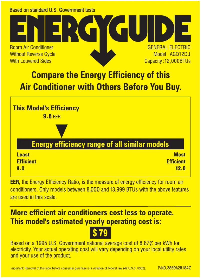 Página 1 del manual Etiqueta energética GE AGQ12DJ
