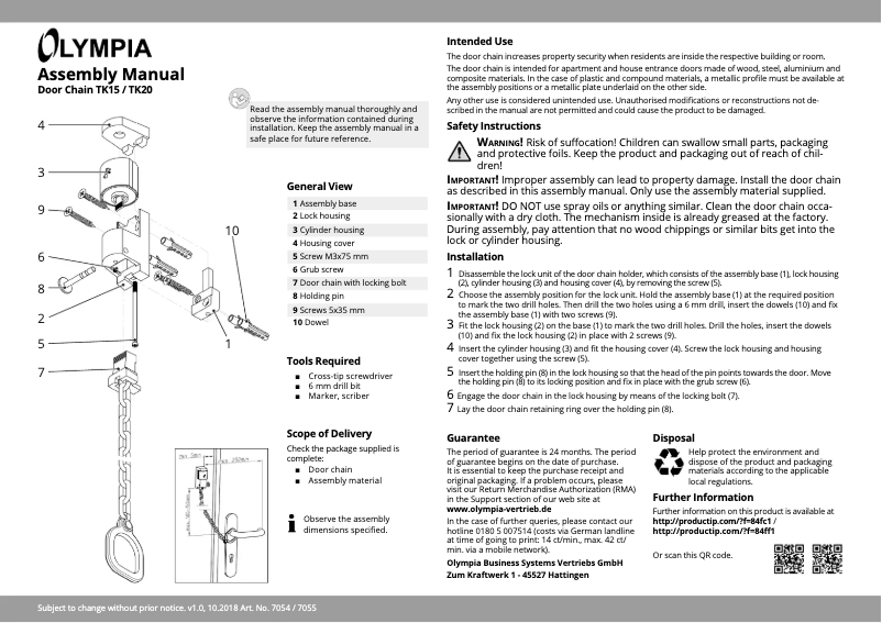Page 1 de la notice Manuel utilisateur Olympia TK 20
