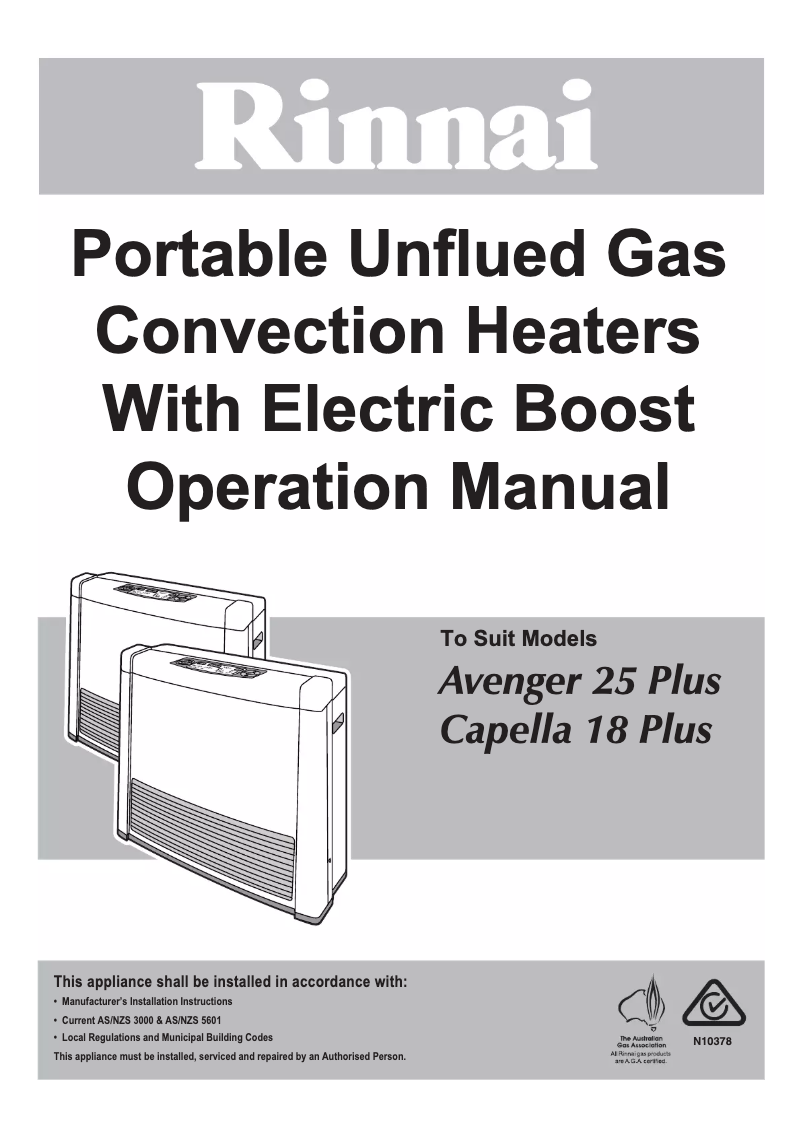 Page 1 de la notice Manuel utilisateur Rinnai Capella 18 Plus