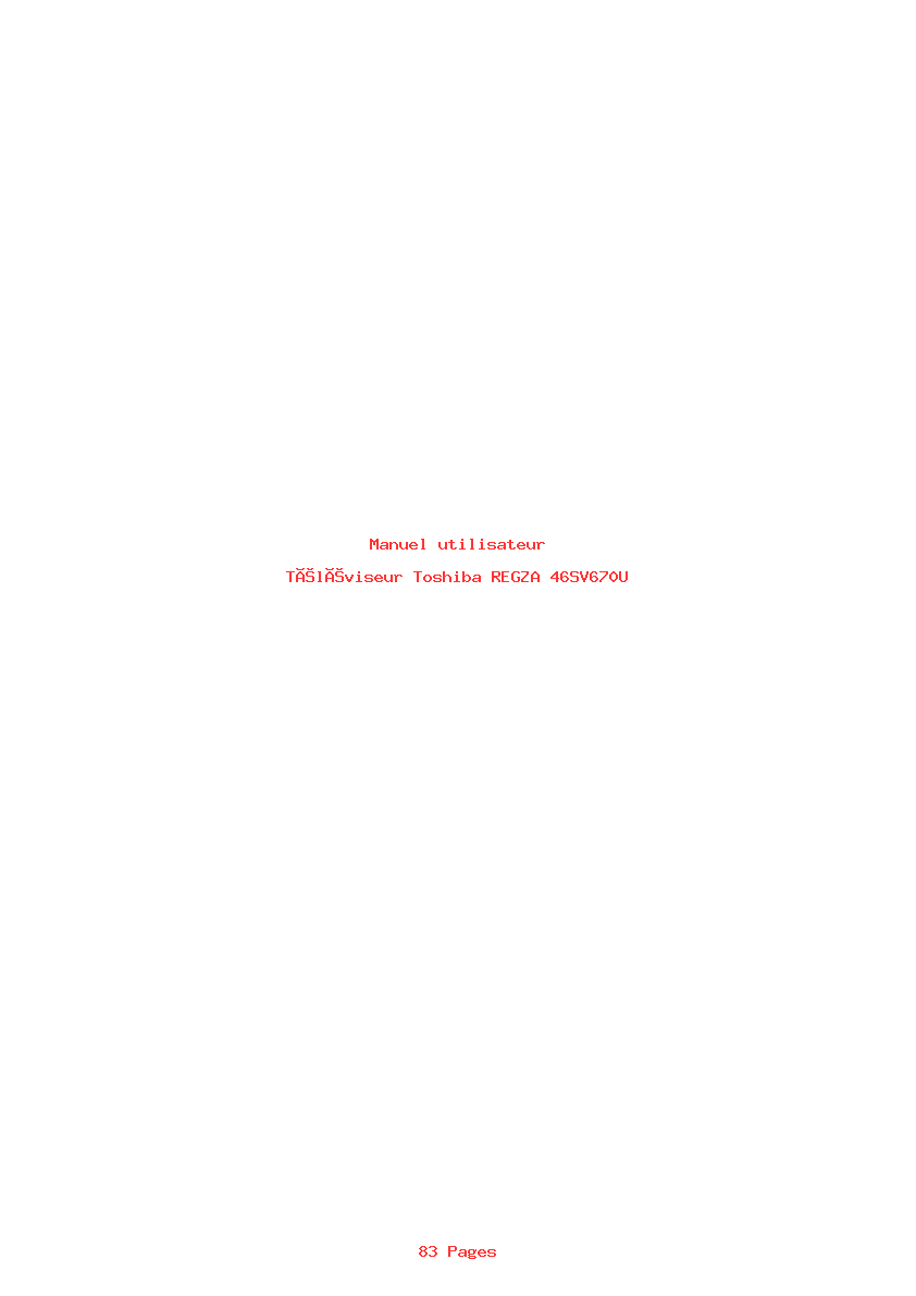 Page 1 de la notice Manuel utilisateur Toshiba REGZA 46SV670U
