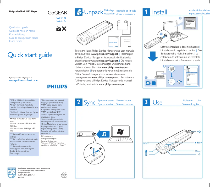 Page 1 of the manual User Manual Philips GoGear SA4MIN