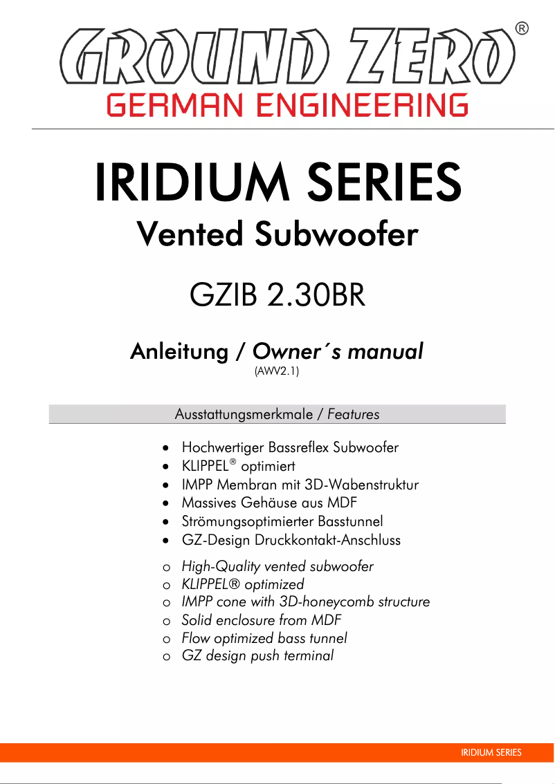 Page 1 de la notice Manuel utilisateur Ground Zero GZIB 2.30BR