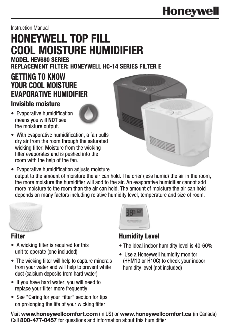 Page 1 de la notice Manuel utilisateur Honeywell HEV685B