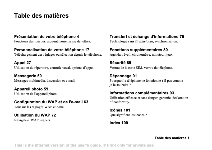 Page 1 de la notice Manuel utilisateur Sony Ericsson T610