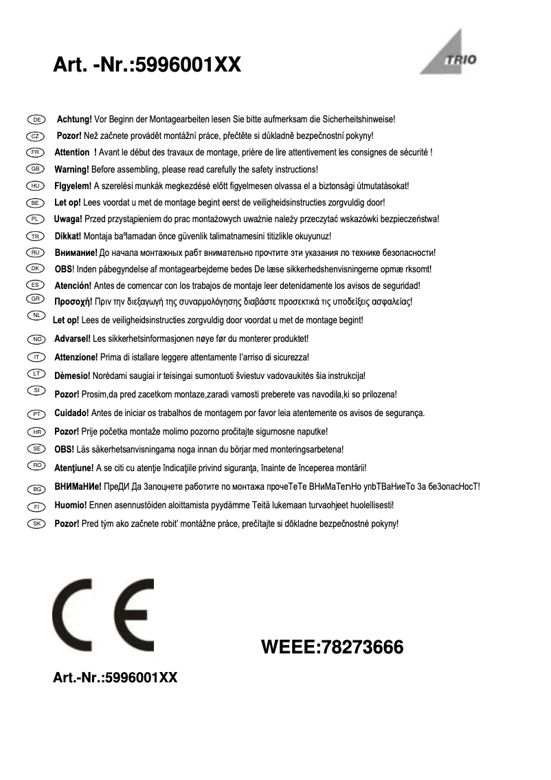 Page 1 de la notice Manuel utilisateur Trio Lighting Bello