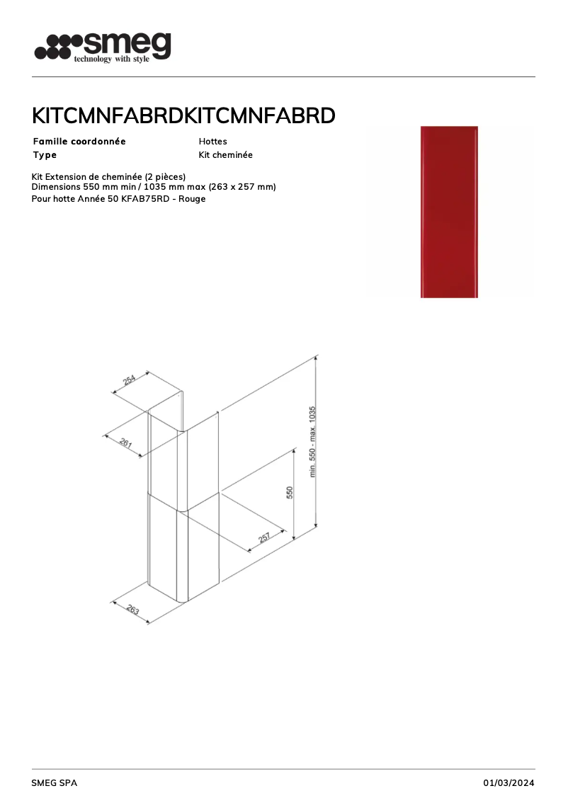 Page 1 de la notice Manuel utilisateur Smeg KITCMNFABRD