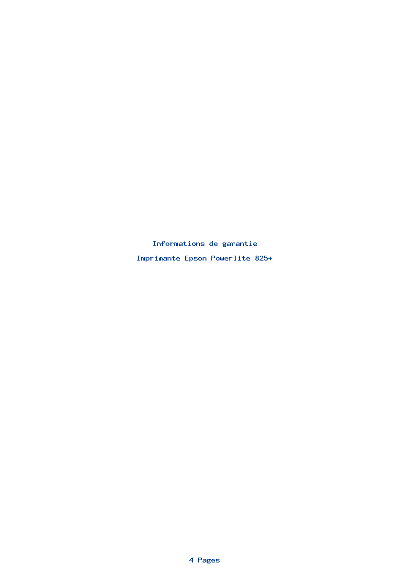 Page 1 de la notice Informations de garantie Epson Powerlite 825+