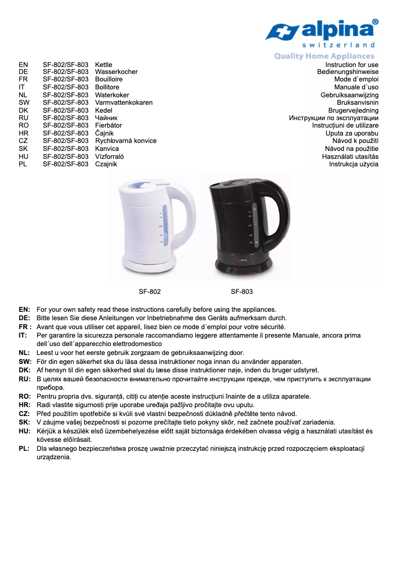 Page 1 de la notice Manuel utilisateur Alpina SF-802