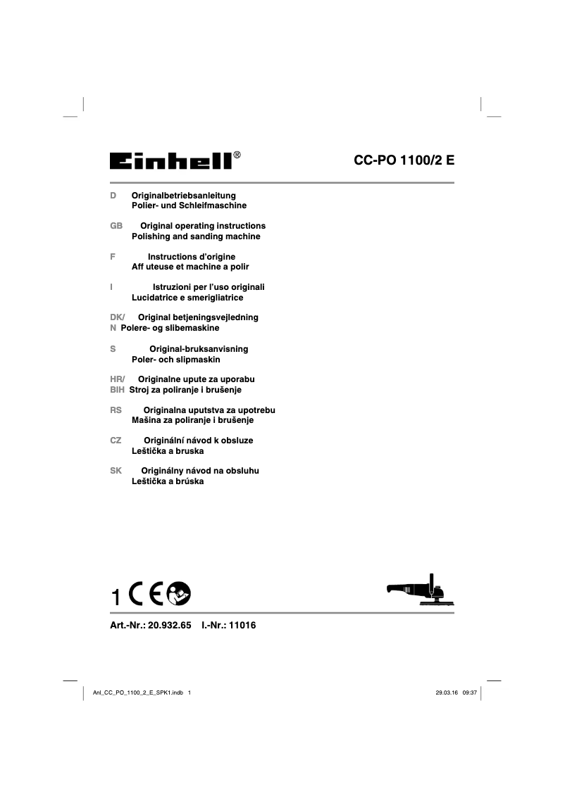 Page 1 de la notice Manuel utilisateur Einhell CC-PO 1100/2 E