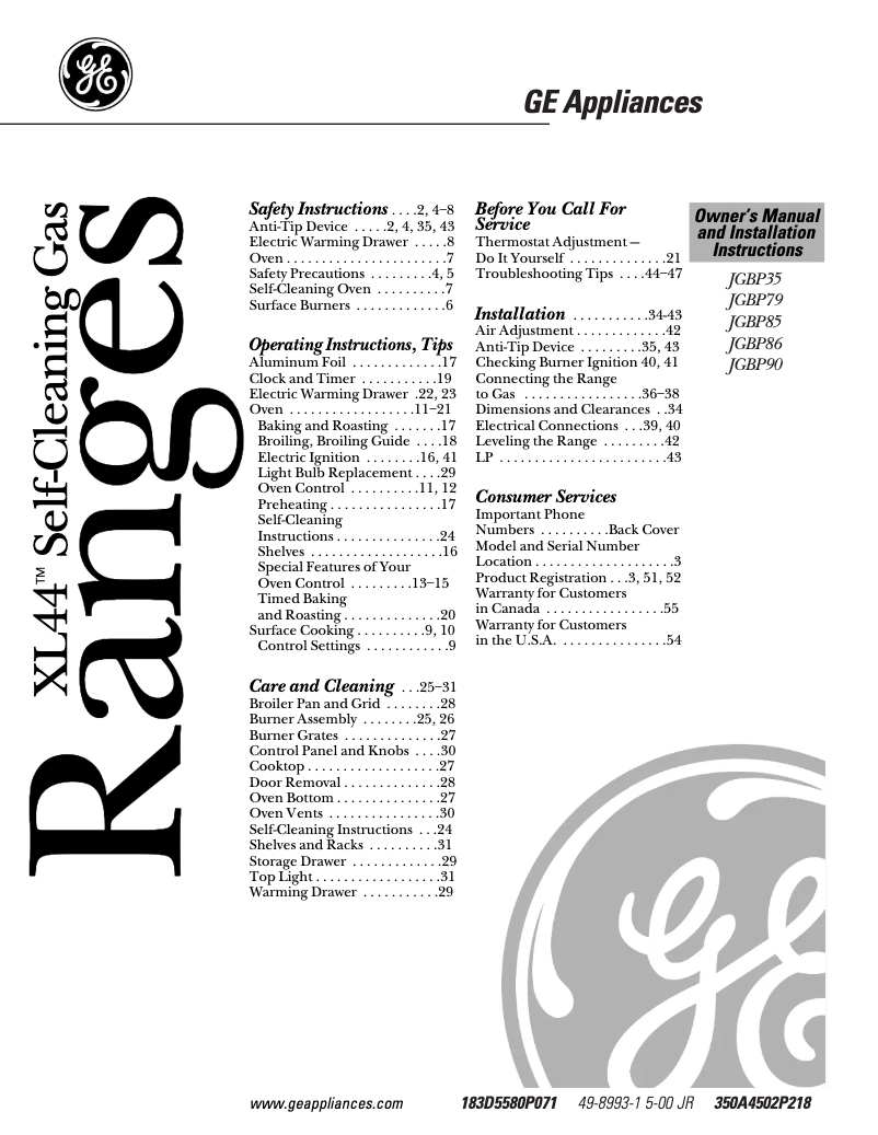 Page 1 de la notice Guide d'installation GE Profile Spectra JGBP79BEABB