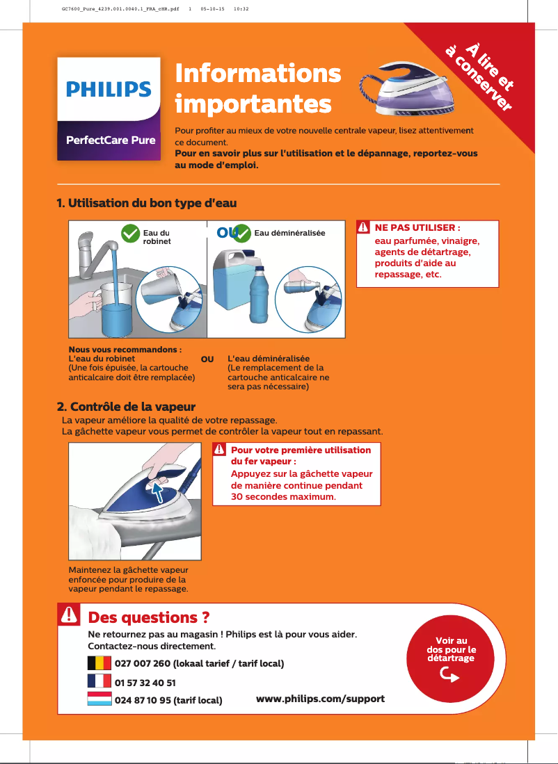 Página 1 del manual Guía de inicio rápido Philips PerfectCare Pure GC7643