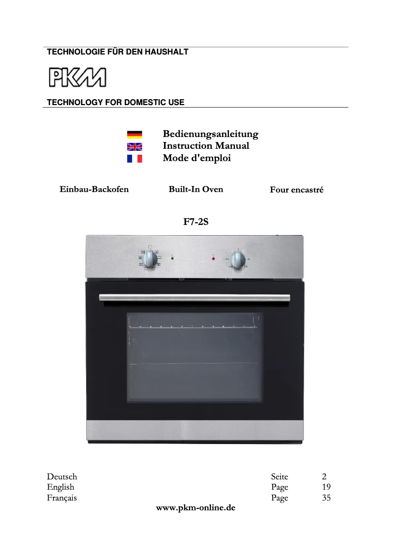 Page 1 of the manual User Manual PKM F7-2S