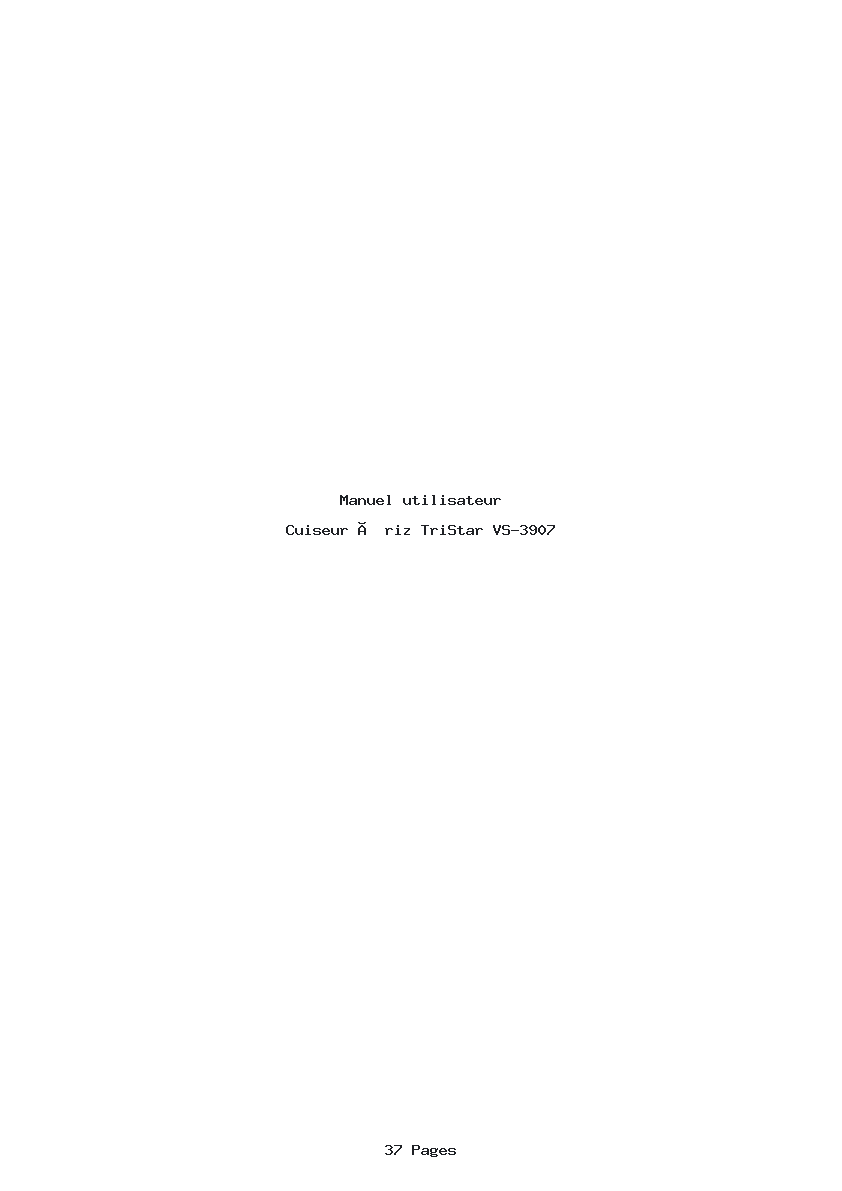 Page 1 de la notice Manuel utilisateur TriStar VS-3907