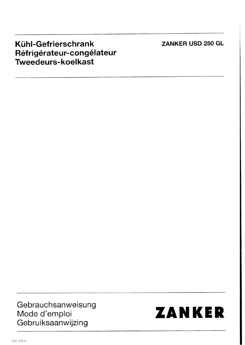 Page 1 de la notice Manuel utilisateur Zanker USD 250 gl