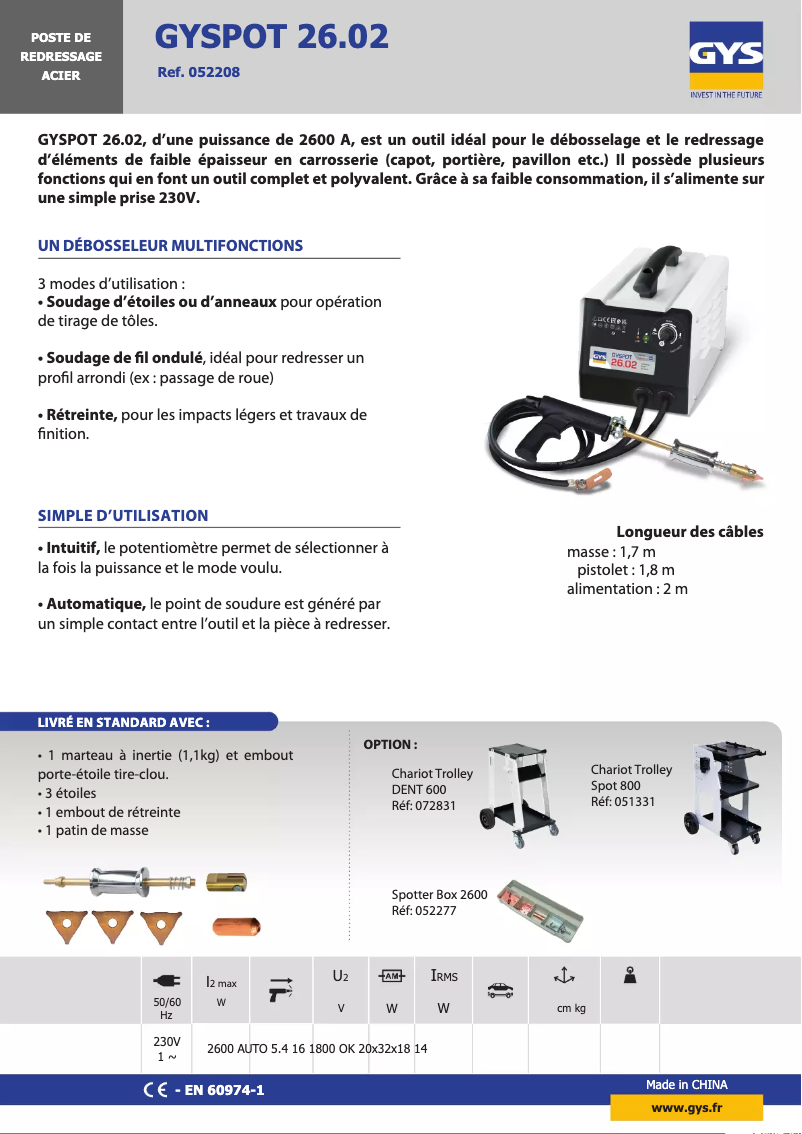 Page 1 de la notice Fiche technique GYS Gyspot 26.02