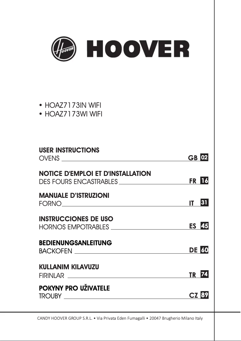 Page 1 de la notice Manuel utilisateur Hoover HOAZ7173WIWF