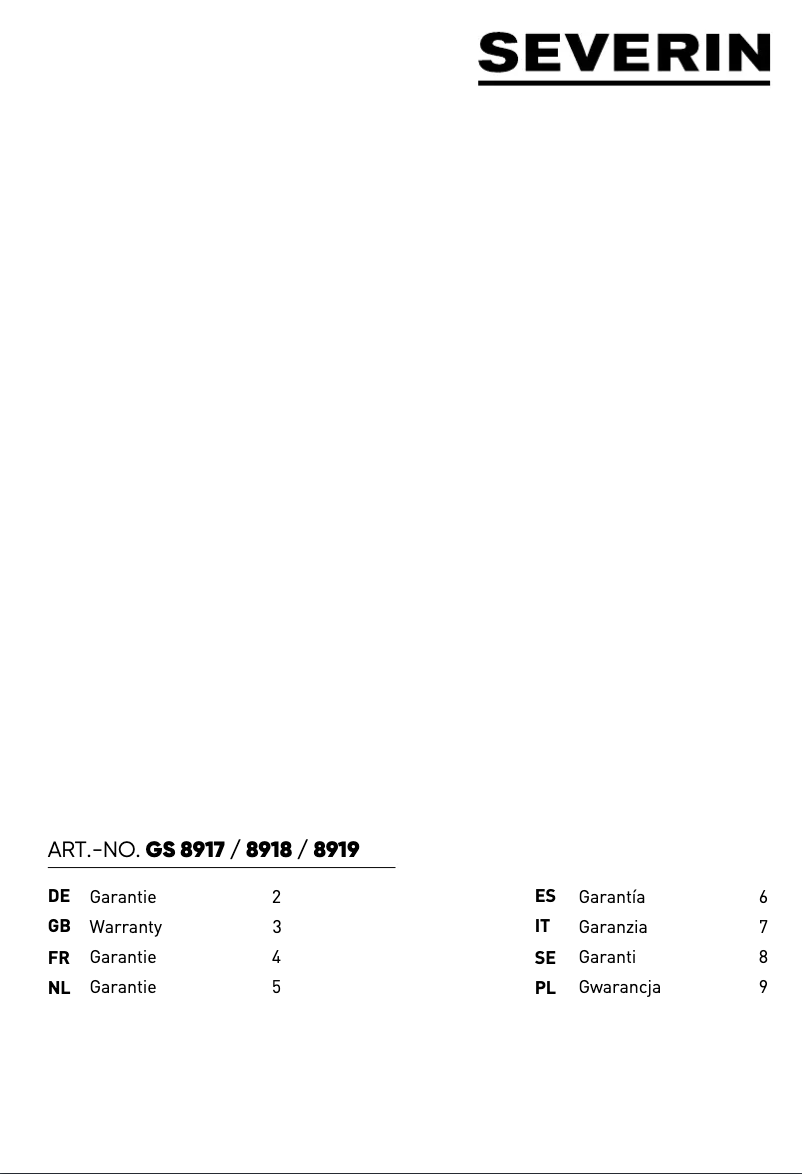 Page 1 de la notice Informations de garantie Severin RKG 8919