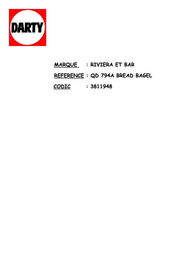 Página 1 del manual Manual de usuario Riviera & Bar Bread & Bagel QD794A